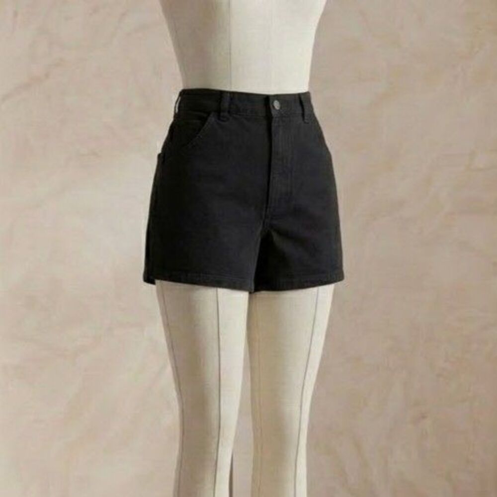 DKNY Jeans Womens Shorts Size 8 Black Denim High Waisted Back Buckle Vintage